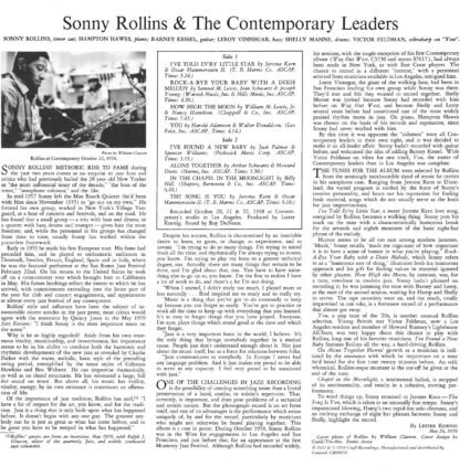 Sonny Rollins and the Contemporary Leaders (Contemporary Records Acoustic Sounds Series)[180g LP] - Imagem 2