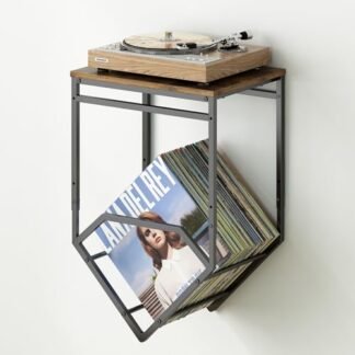 GILLAS Suporte para toca-discos na parede, suporte de parede para discos de vinil, suporte para toca-discos, suporte para toca-discos com armazenamento, suporte de disco para álbuns, metal