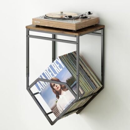 GILLAS Suporte para toca-discos na parede, suporte de parede para discos de vinil, suporte para toca-discos, suporte para toca-discos com armazenamento, suporte de disco para álbuns, metal