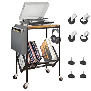 Suporte para Toca-Discos de 2 NíVeis, Rack de Armazenamento de CD Gancho para Fones de Ouvido, Organizador de Discos de Até 200 áLbuns, Suporte Grande para Toca-Discos de Vinil, Mesa de Toca-Discos