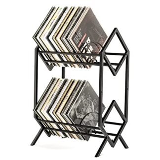 RUILALIFE Suporte de armazenamento de vinil de 2 camadas com divisórias, prateleira de armazenamento de álbuns de 200 LPs, organizador de prateleira de exibição de discos musicais de aço para livros,