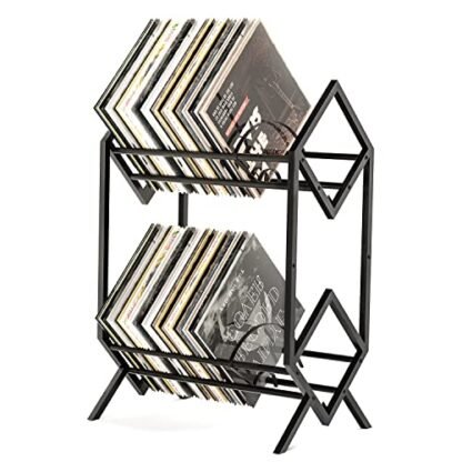 RUILALIFE Suporte de armazenamento de vinil de 2 camadas com divisórias, prateleira de armazenamento de álbuns de 200 LPs, organizador de prateleira de exibição de discos musicais de aço para livros,