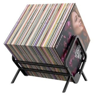 JORDFY Suporte de armazenamento de discos de vinil, comporta 80-100 LP de armazenamento, suporte para tocadores de discos de metal, montagem simples – Design de arco alto, suporte de vinil seguro e protegido – Organize álbuns – Livro, revista, arquivos