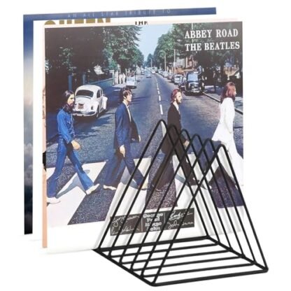 Udreamer Suporte de vinil com 9 compartimentos, resistente e durável, suporte de arquivo triangular de metal para escritório Homer, preto