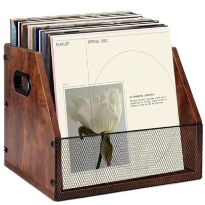 Porta Disco Vinil, Porta Vinil, Suporte Vinil, Caixa de Armazenamento de Discos de Vinil para 60 Discos, Caixa de Discos de Vinil, Caixa de Armazenamento de Discos de Metal e Madeira