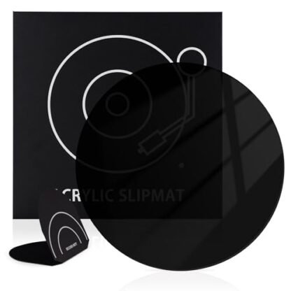 Rockhouse Tapete deslizante de acrílico de vinil com luva de disco, prato toca-discos, tapete de DJ para toca-discos de vinil de 30 cm, antiestático, reduz o ruído, preto (Equipamentos)