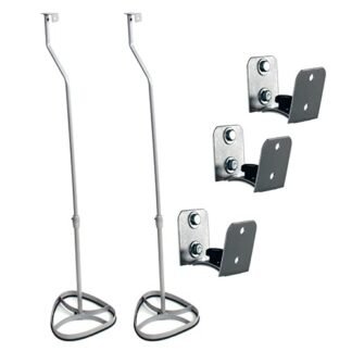 Kit 3 Suportes Parede + 2 Pedestais Para Caixa Acústica Som Home Theater Conjunto Universal - Cinza (Equipamentos)