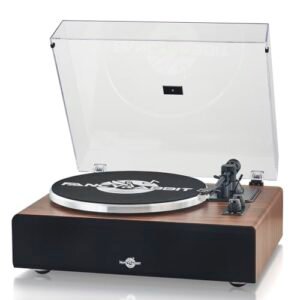 FancyRabbit Toca-discos de vinil com alto-falantes, toca-discos de alta fidelidade para discos de vinil com cartucho magnético AT-3600L, reprodução Bluetooth pré-amplificador fono integrado, correia