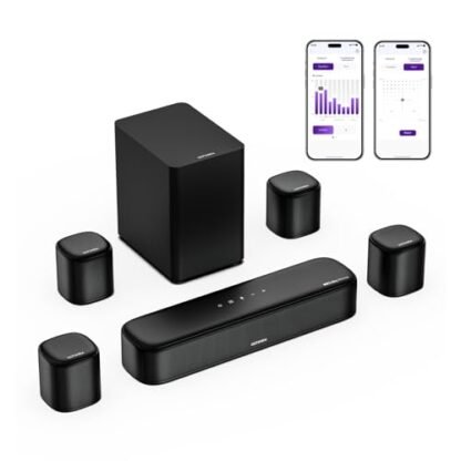 ULTIMEA Barra de som 7.1 canais com Dolby Atmos, sistema de som surround para TV com 4 alto-falantes surround, barra de som para Smart TV com controle de aplicativo, barra de som com subwoofer para (Equipamentos)