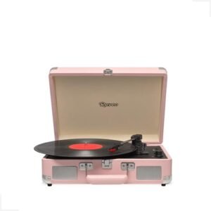 Vitrola Raveo Sonetto Chrome Coral com Usb e Bluetooth, Bivolt, cor Rosa