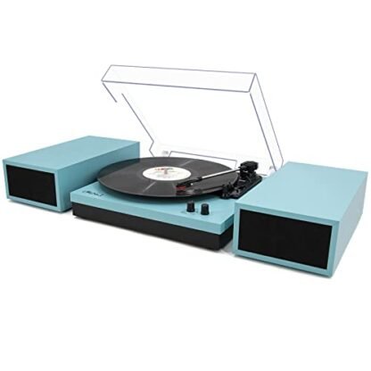 LP&No.1 Leitor de discos de vinil Bluetooth com alto-falantes externos, toca-discos com acionamento por correia de 3 velocidades para álbuns de vinil com desligamento automático e entrada Bluetooth,