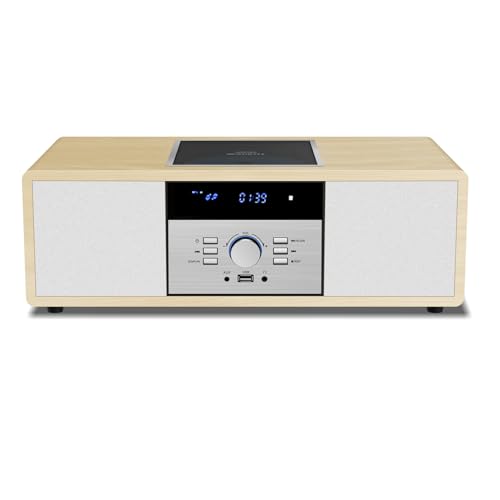 WIITHINK Sistema Estéreo Bluetooth Para Casa Com Cd Player, Sistema De Música Hi-Fi De Madeira Vintage Com Bluetooth, Rádio Fm, Entrada Aux E Usb, Controle Remoto, Rádio Compacto E Aparelho De Som