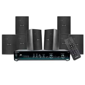 Kit Som Ambiente Slim 2500 + 8 Caixas Acústicas Preto – 160 W RMS, Bluetooth, USB, RCA, MicroSD