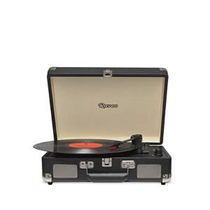 Vitrola Anos 80 Raveo Sonetto Retro Maleta Grava Reproduz Lp Chrome Black com Usb e Bluetooth, Bivolt