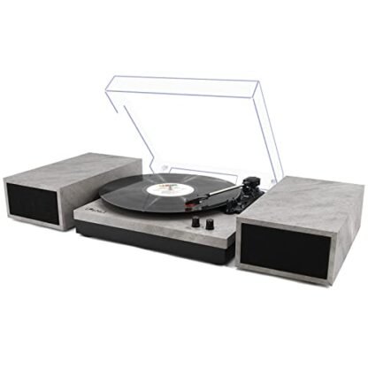 LP&No.1 Toca-discos de vinil, toca-discos de vinil com alto-falantes externos de estante estéreo dupla, toca-discos ajustáveis de 3 velocidades, leitor de LP com RCA, parada automática (cinza de (Equipamentos)