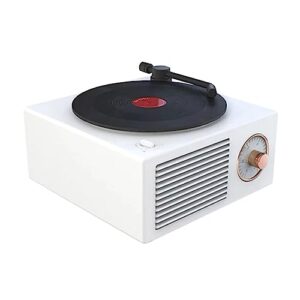 Leitor de discos de vinil clássico toca-discos USB vintage alto-falante portátil estéreo aprimoramento de graves alto sem fio mini reprodutor de música de viagem, branco, 10,5 x 11,2 x 5,7 cm