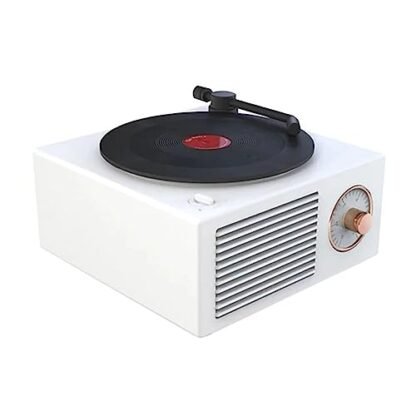 Leitor de discos de vinil clássico toca-discos USB vintage alto-falante portátil estéreo aprimoramento de graves alto sem fio mini reprodutor de música de viagem, branco, 10,5 x 11,2 x 5,7 cm