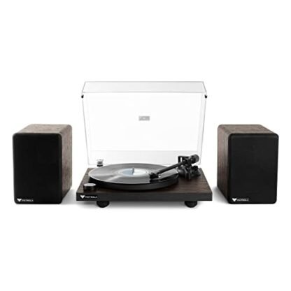 Victrola Sistema de toca-discos – Inclui toca-discos de vinil T1 e monitores de estante M1, conectividade Bluetooth 5.0 integrada, suporta gravação de vinil de 33-1/3 e 45 RPM, transmissão de música