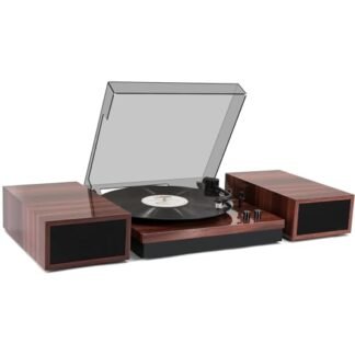Leitor de discos vintage com alto-falantes Hi-Fi Full Range atualizados, toca-discos com acionamento por correia para discos de vinil com cartucho magnético móvel AT-3600L, acabamento brilhante, braço