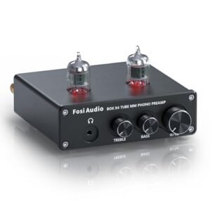 Fosi Audio Box X4 Phono Preamp com Tubos de Vácuo JAN 5654W Para MM Toca Discos Fonógrafo Toca-discos com Controle de Graves e Agudos de Volume - Preto (Equipamentos)