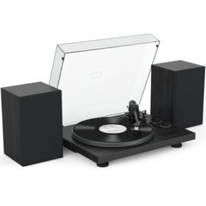 Toca-discos de vinil, toca-discos com alto-falantes de 40 W, saída de entrada Bluetooth e gravação USB, leitor de LP vintage com cartucho AT-3600L, pré-amplificador Phono integrado, contrapeso e tom