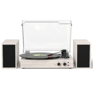 Toca-discos de vinil com alto-falantes externos, porta USB para gravação de PC, acionamento por correia de 3 velocidades, toca-discos Bluetooth vintage com dois alto-falantes estéreo de estante (Equipamentos)