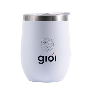 Giói Cafés Especiais - Copo Térmico de Aço Inox, 340ml, Branco, Parede Dupla com Tampa