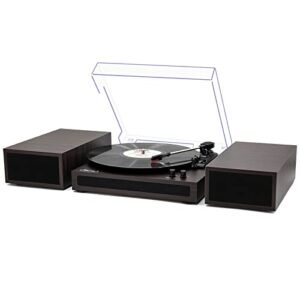 LP&No.1 Reprodutor de discos de vinil, toca-discos sem fio com alto-falantes externos de estante estéreo duplo, toca-discos ajustável de 3 velocidades, leitor de LP com RCA, parada automática, marrom