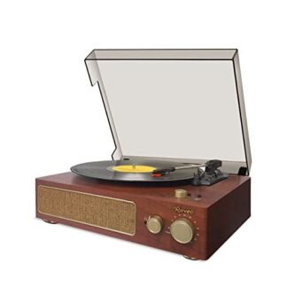 Raveo Vitrola Studio MAPLE com Toca-discos, Rádio FM, USB, saída auxiliar e fone de ouvido e tecnologia de conexão Bluetooth., Cor: MARROM