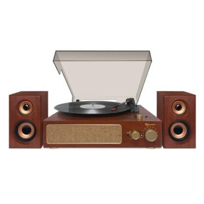Raveo Vitrola Studio Plus com Toca-discos, Rádio FM, USB, Saída de fone de ouvido, Bluetooth e Caixas acústicas., Cor: MARROM