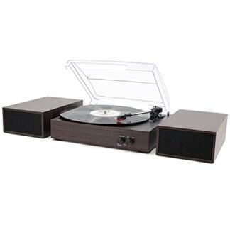LP&No.1 Sistema de alta fidelidade para toca-discos Bluetooth com alto-falantes de prateleira, toca-discos vintage de 3 velocidades com reprodução sem fio e parada automática e entrada Bluetooth,