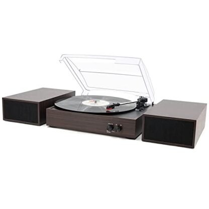 LP&No.1 Sistema de alta fidelidade para toca-discos Bluetooth com alto-falantes de prateleira, toca-discos vintage de 3 velocidades com reprodução sem fio e parada automática e entrada Bluetooth,