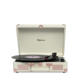 Raveo Vitrola Sonetto Rose Gold com Conexão Bluetooth, USB Reproduz e Grava, Radio FM, Saída Auxiliar e Bivolt