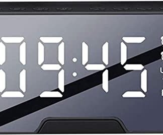 Despertador digital Bluetooth, rádio de carregamento USB despertador duplo com espelho LED regulável - Sensor de temperatura do alto-falante Bluetooth luz noturna com descanso para telefone