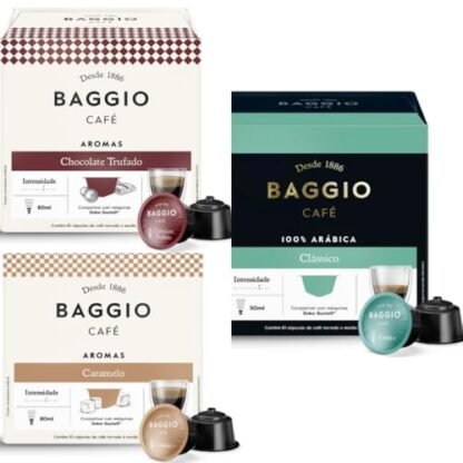 kit Café Baggio 30 Cápsulas de Café Compatíveis com Dolce Gusto Sabores Clássico Chocolate Trufado e Caramelo 10 Cápsulas por caixa.