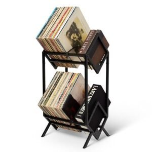 MODERN VINYL Porta-discos – Metal preto fosco – Armazenamento de 160-200 LPs – Montagem simples e rápida – Exibição de vinil, armazenamento – Design de alta qualidade – Protege vinil – Organize álbuns (Equipamentos)