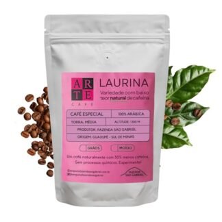 Café Especial Moído 100% Arábica Laurina Bourbon Variedade Rara Naturalmente com Baixo Teor de Cafeína Torra Média Premium Notas de Chocolate, Mel, Baunilha – Cultivo em Altitude Sul de Minas Guaxupé Fazenda São Gabriel – 250g