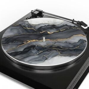 Qehuruxo Tapete de disco preto mármore tapete de feltro para toca-discos antiestático melhora a qualidade do som toca-discos para toca-discos de vinil preto de 30,5 cm (Equipamentos)
