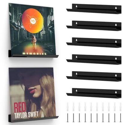 MyLifeUNIT Suporte de parede para disco de vinil, prateleira de disco de acrílico preto de 30,5 cm, pacote com 6 suportes para exibição de parede para audição diária de LP (Equipamentos)