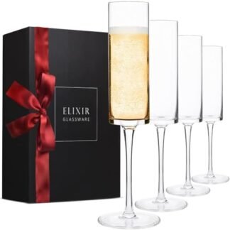 ELIXIR GLASSWARE Taças de champanhe - 170 g - conjunto de 4 taças de vidro de cristal, taças de champanhe com borda soprada à mão - taças de champanhe de cristal premium - taças de vinho espumante,