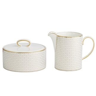 Wedgwood Gio Gold Charger octogonal conjunto de 33 cm creme e açúcar, conjunto de 2, multicolorido