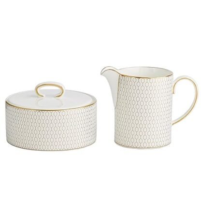 Wedgwood Gio Gold Charger octogonal conjunto de 33 cm creme e açúcar, conjunto de 2, multicolorido
