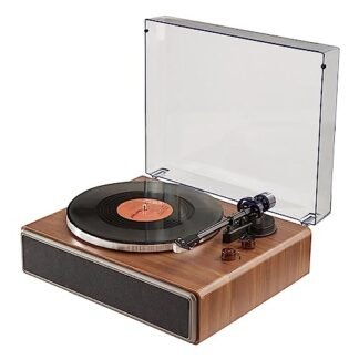 Leitor de discos de vinil Bluetooth 3 velocidades fonógrafo áudio falante sistema Hi-Fi suporta saída de linha RCA Auto Off vinil toca-discos decoração retrô, marrom, 43 x 36 x 33,5 cm