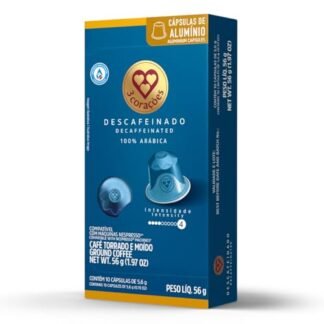 3 Corações Cápsulas de Café Descafeinado, Compatíveis com Nespresso, contém 10 cápsulas