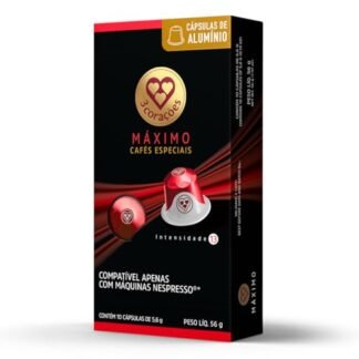 3 Corações Cápsulas de Café Máximo Intensidade 13, Compatíveis com Nespresso, contém 10 cápsulas