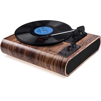 VOKSUN Leitor de discos, alto-falantes estéreo de canal duplo integrados com nova caneta Ruby Stylus, toca-discos Bluetooth retrô premium de 3 velocidades, adequado para dar de presente, com função
