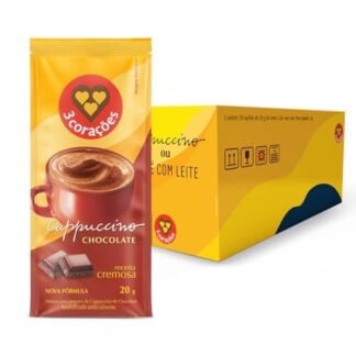 3 Corações Cappuccino Sabor Chocolate sachê 20g - contém 50 unidades