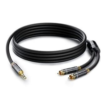 HiFind Cabo De Áudio Estéreo Rca 3,5 Mm Para 2 Rca, 3 Metros (Som Hi-Fi Real, Cobre Banhado A Prata, Mola Trançada) 1/8" Trs Macho Duplo Bidirecional Home Theater, Alto-Falante (Equipamentos)