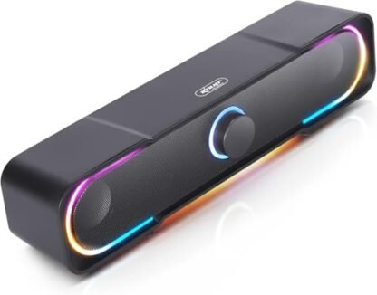 Caixa de Som Gamer RGB 6W RMS Soundbar Compacta e Potente para PC, TV e Notebook USB + P2, Controle de Volume e Iluminação LED Multicolor Plug & Play (Equipamentos)