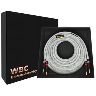 WORLDS BEST CABLES 4 pés Ultimate - 8 AWG - Ultra-Pure OFC - Cabo de alto-falante audiófilo HiFi premium para canal central com plugues banana dourados Eminence e jaqueta de tweed prata (Equipamentos)